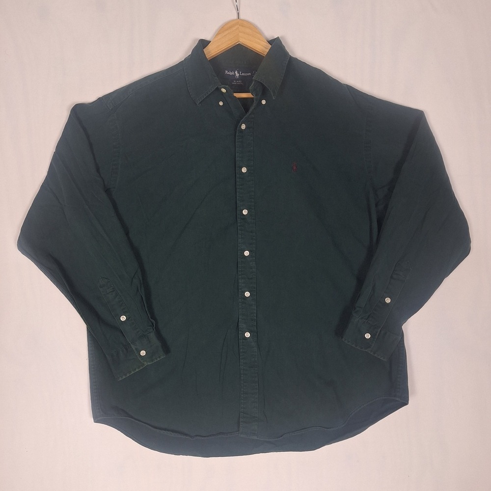 Ralph Lauren Blaire Vintage 90s Button Down Shirt 100% Cotton Green XL